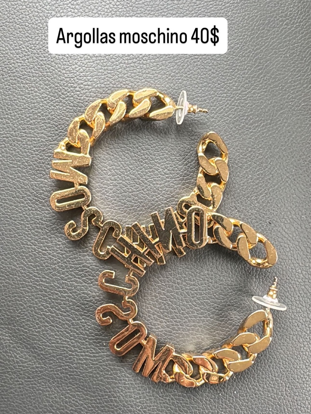 Moschino Gold Chain Hoop Earrings with MOSCHINO Lettering